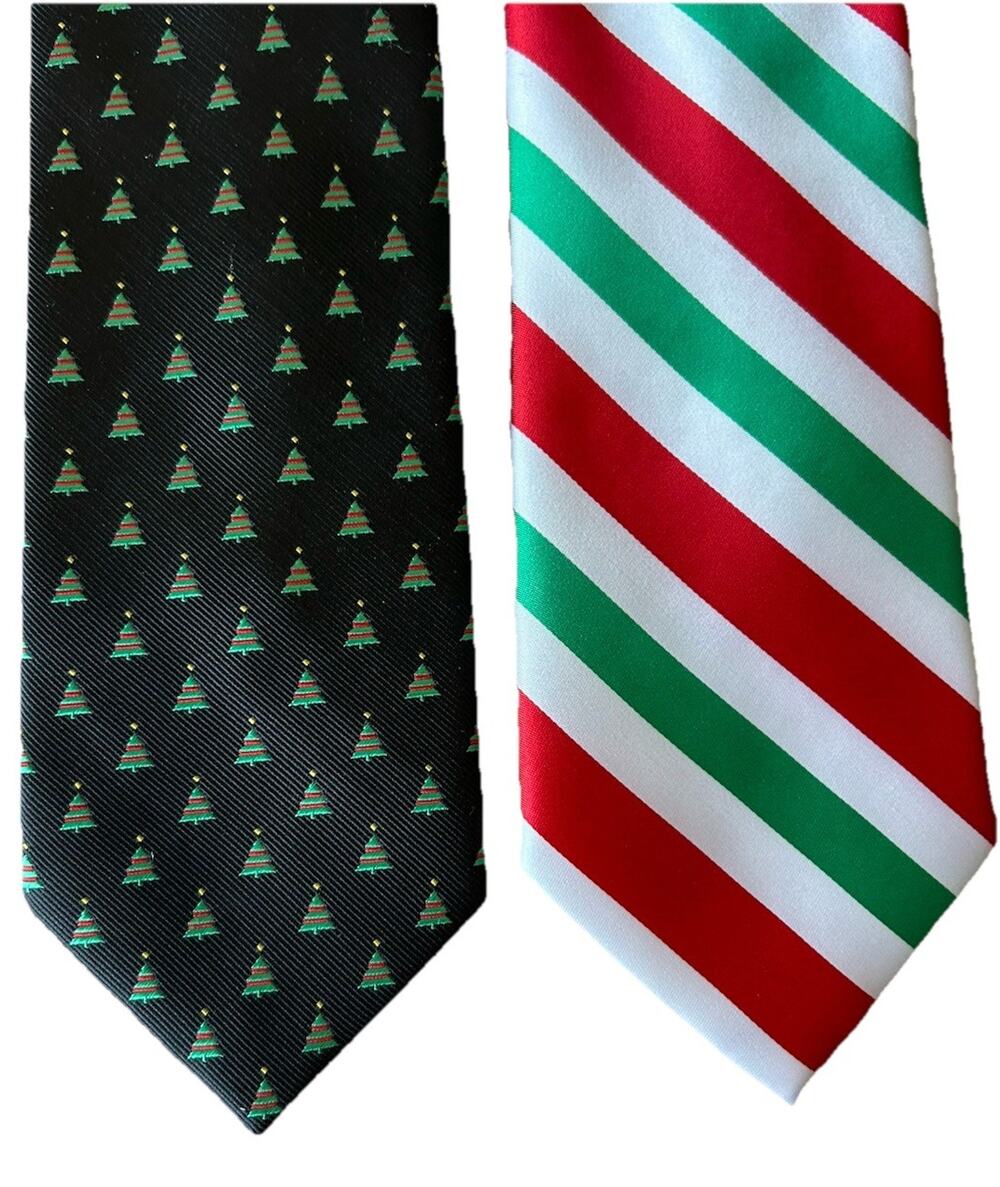 VTG Holiday Traditions Ties Christmas Red Black Silk Stripes Tree Necktie Lot 2